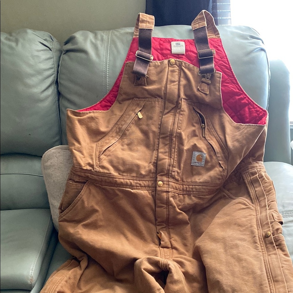 Carhartt Brown Overalls with Red Lining